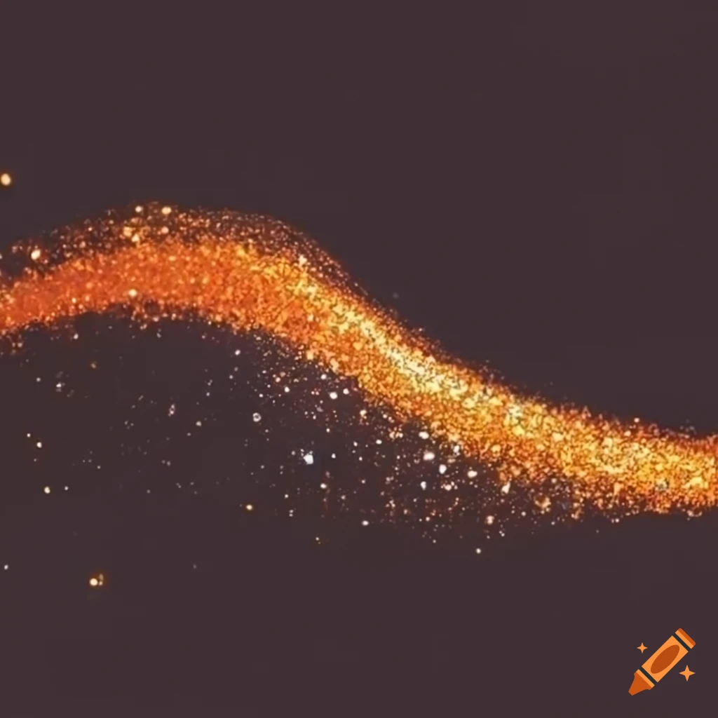 Orange straight brush streak with glitter on black background