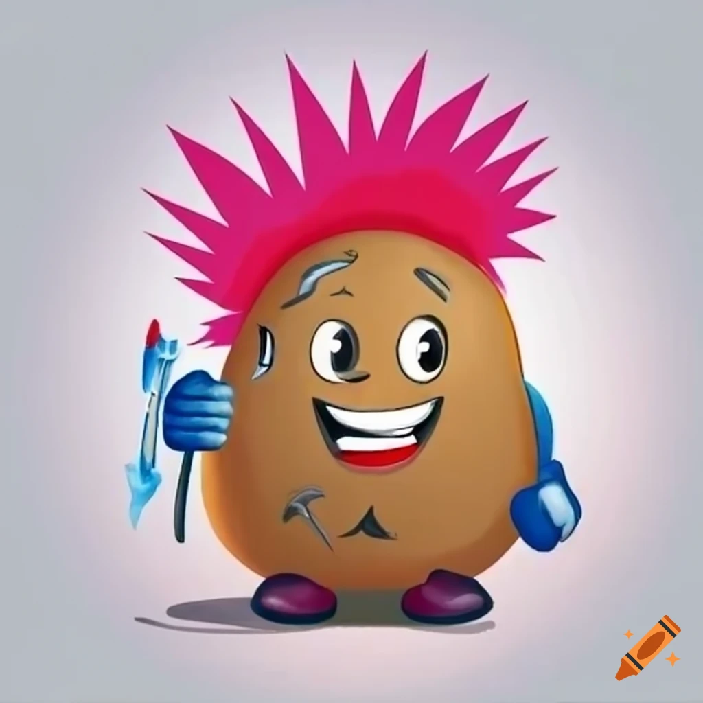 Cartoon punk rock couch potato character with a Mohawk