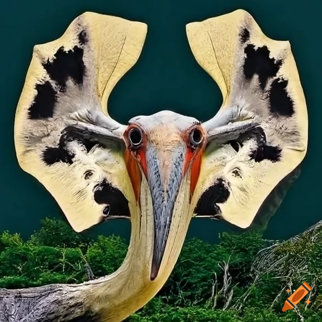 Giant Quetzalcoatlus monster with black and white patterns, uncanny valley horror