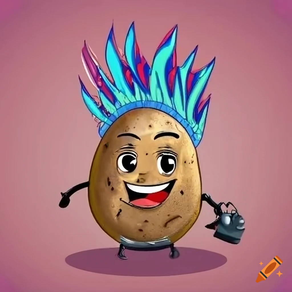 Cartoon punk rock couch potato character with a Mohawk