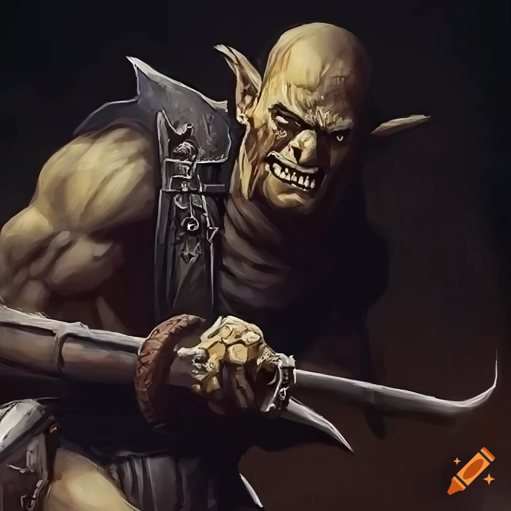 Skinny orc in armor inspired by Lord of the Rings by Craig Mullins