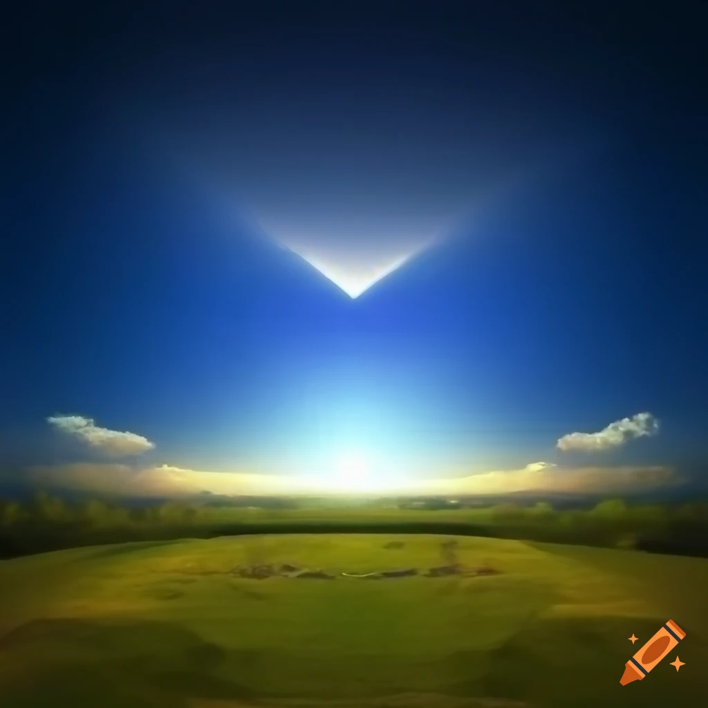 Imaginary representation of heaven with divine light and clouds