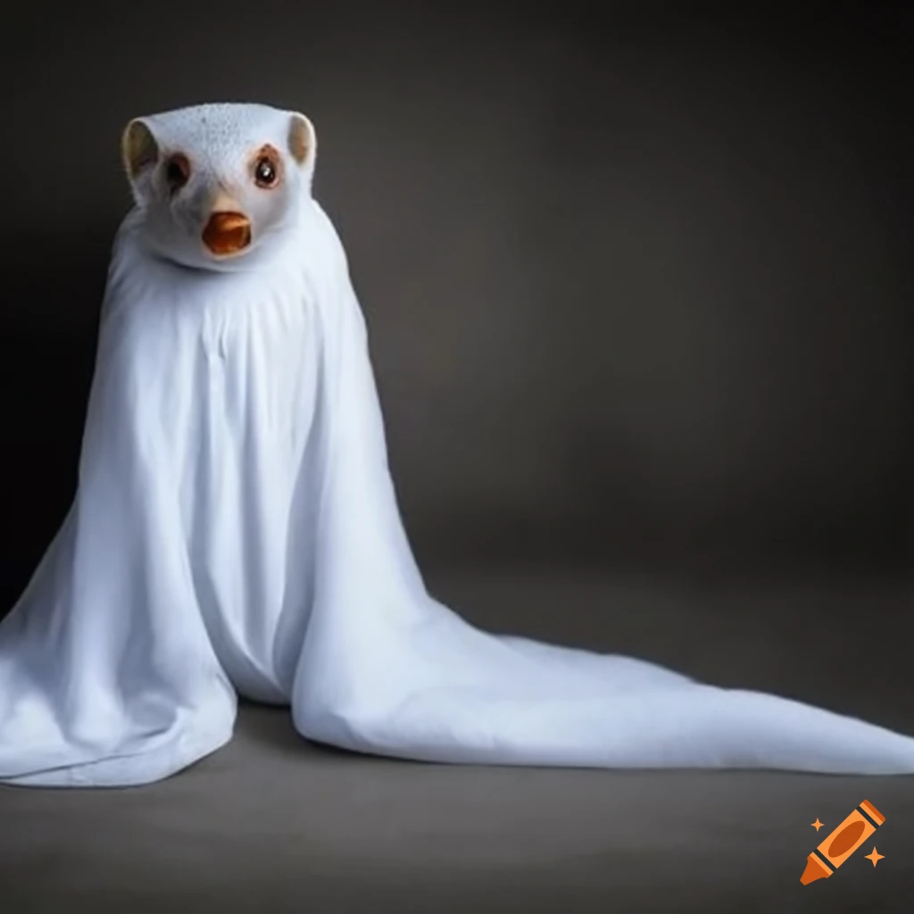 Mongoose in a ghost halloween costume with cut eyeholes on Craiyon