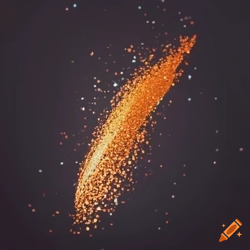Orange straight brush streak with glitter on black background