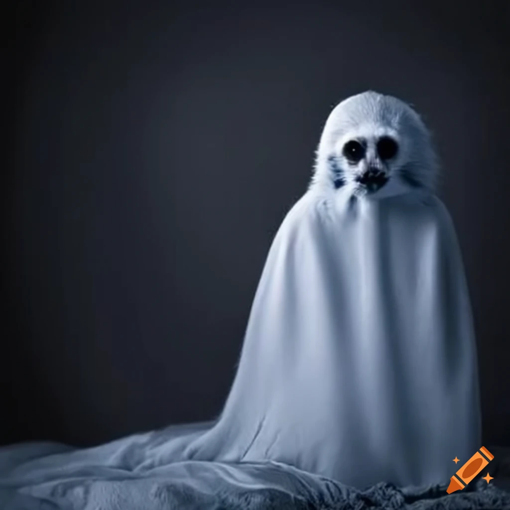 Meerkat in halloween ghost costume with eyeholes on Craiyon