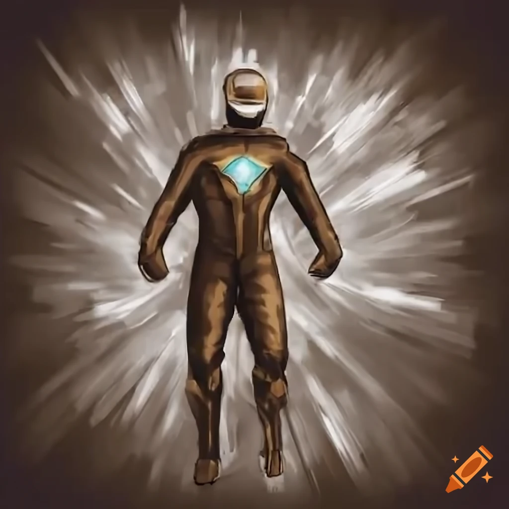 Flying superhero Captain Iodine shooting flame beams in explosive backdrop