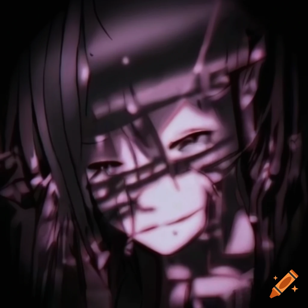 Greyscale emo goth y2k anime girl with shattered glass diamond background