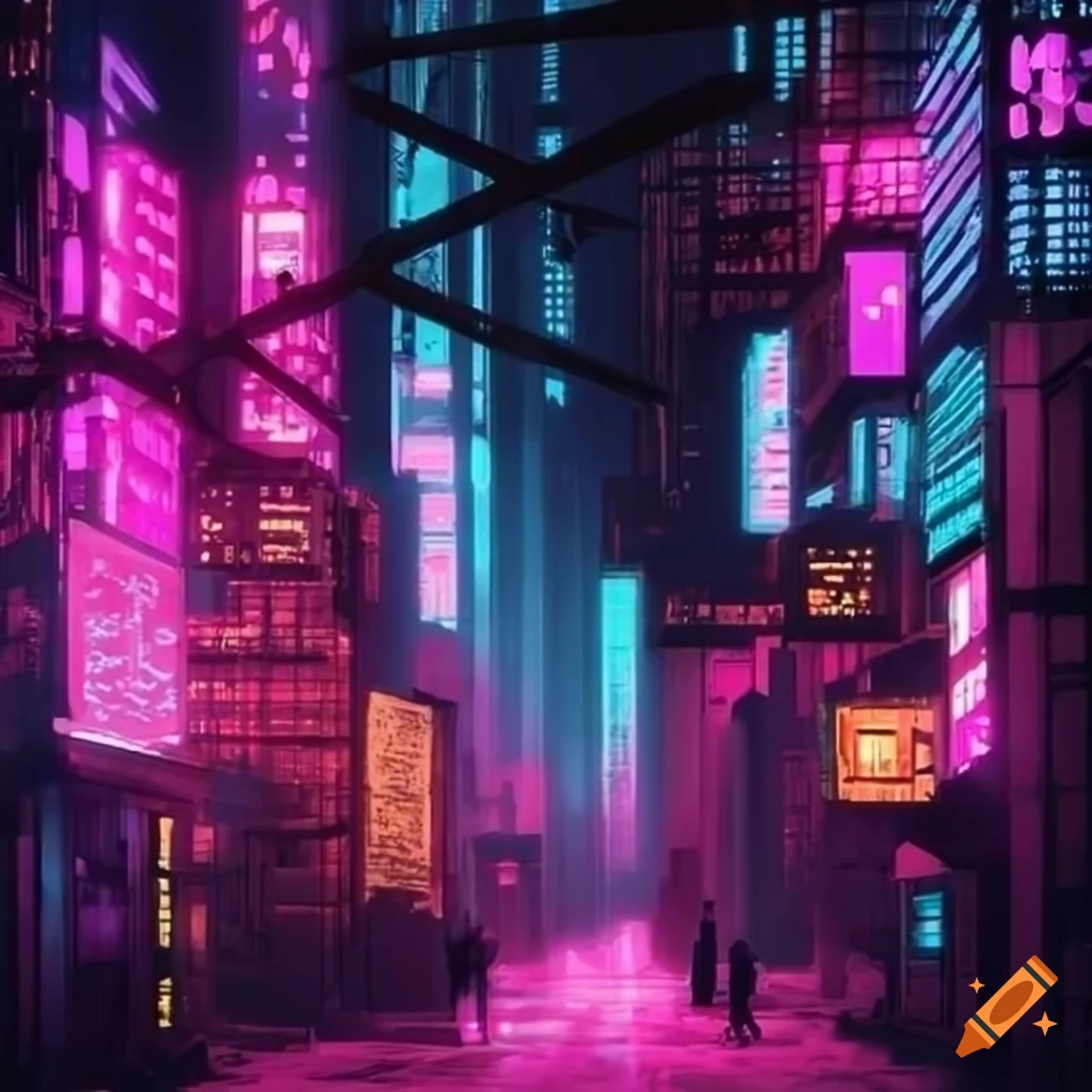 Dark cyberpunk metropolis glowing with neon lights on Craiyon