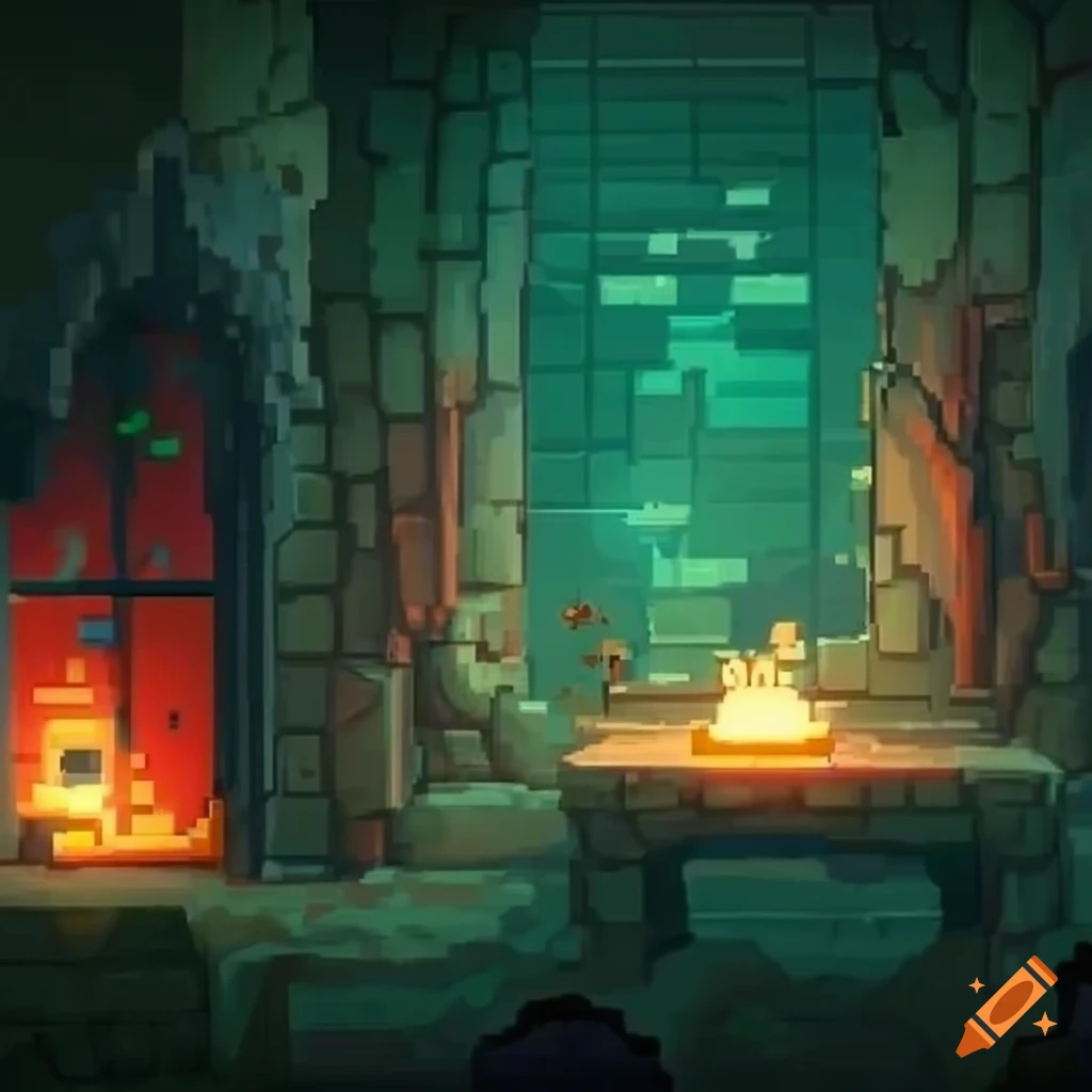 Pixel camp inside a dungeon