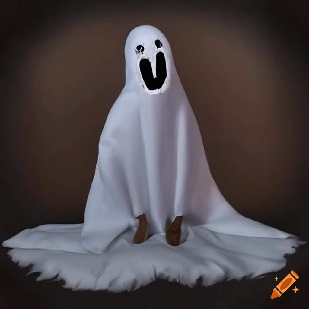 Weasel in ghost halloween costume with cut eyeholes on Craiyon