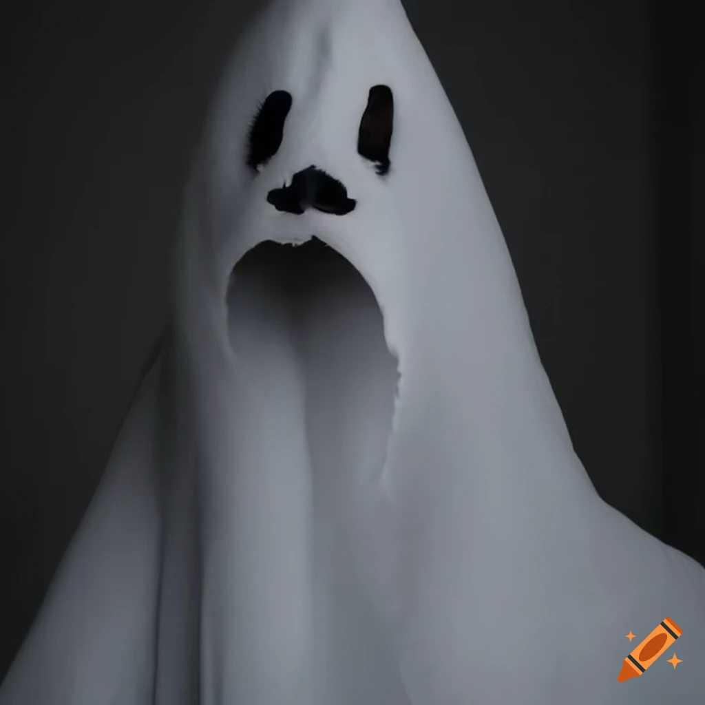 Weasel in a ghost halloween costume with cut eyeholes on Craiyon