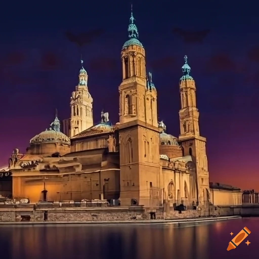 Impressive Basilica del Pilar in Zaragoza, Spain depicted in 2D artwork