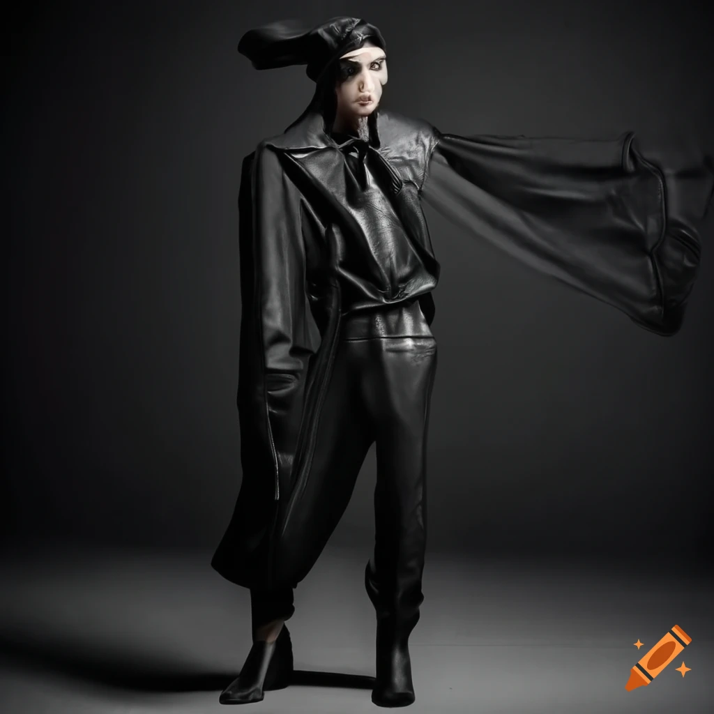 Unique avant-garde menswear leather trousers by Jaime Valencia Jr