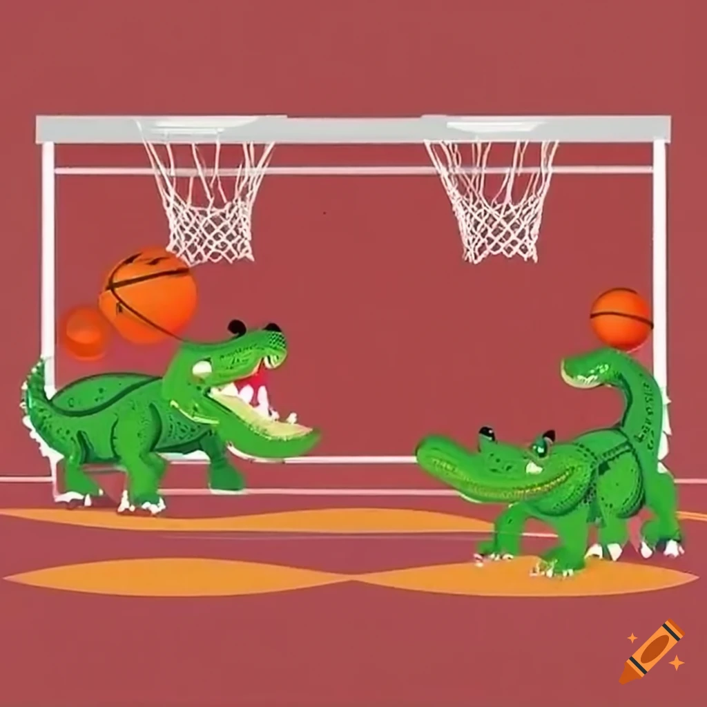 Crocodiles behind a basketball wall