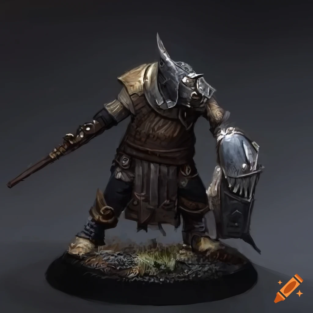 Skinny orc wearing helmet and armor from Lord of the Rings in a detailed Craig Mullins painting