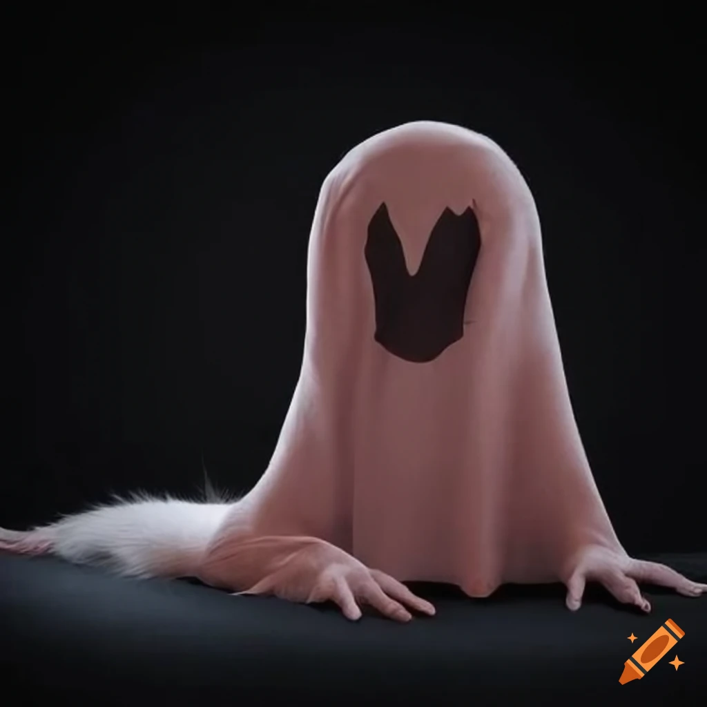 Weasel in ghost halloween costume with cut eyeholes on Craiyon