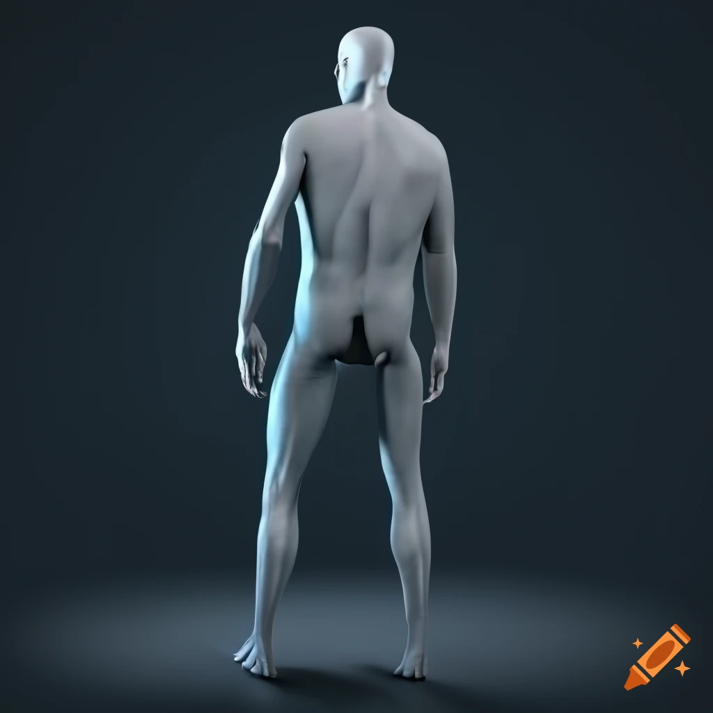 3D human model in cyberpunk style from the rear view