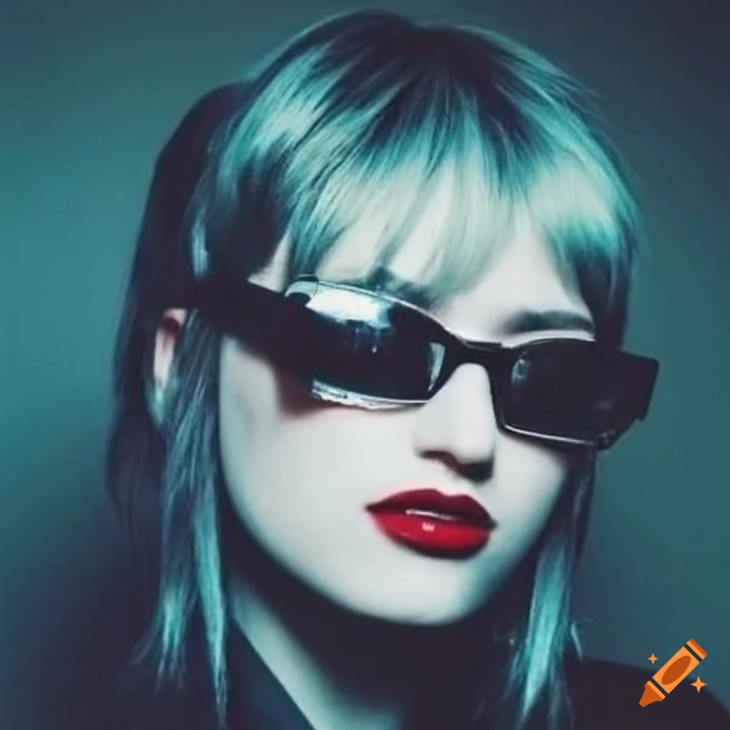 Alternative girl with white bangs in cybergoth fashion