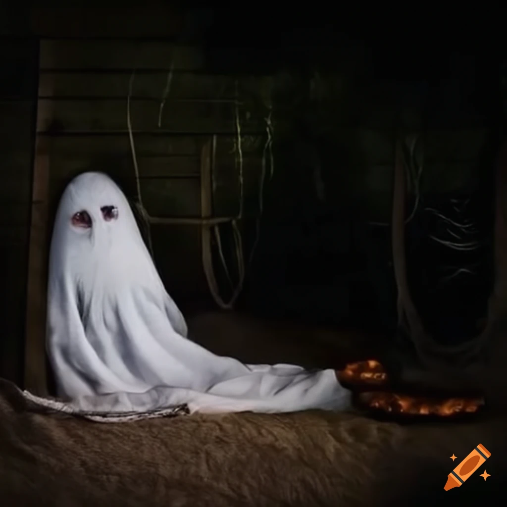 Jaguar in ghost halloween costume with cut eyeholes on Craiyon