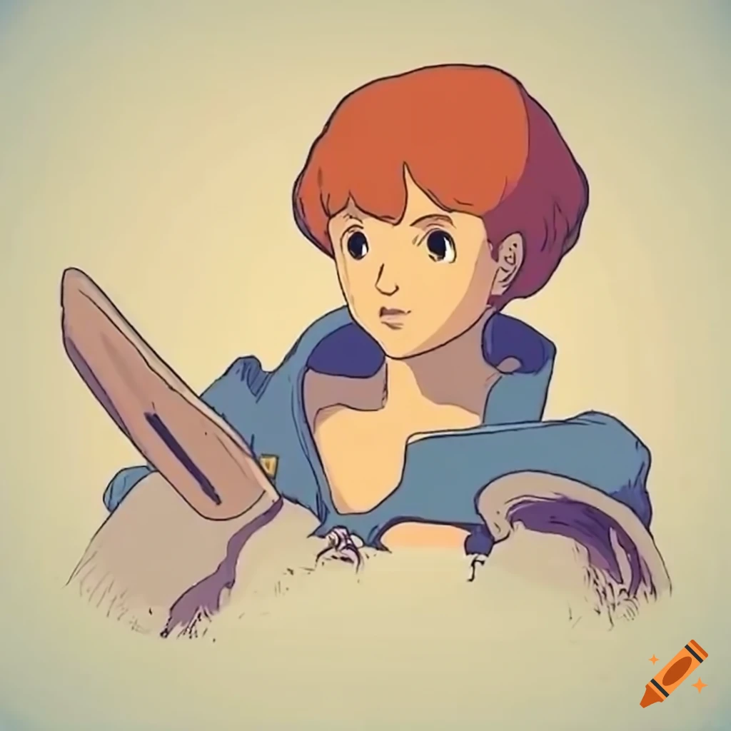 Nausicaa fighting in the Valley of the Wind with an 80s style