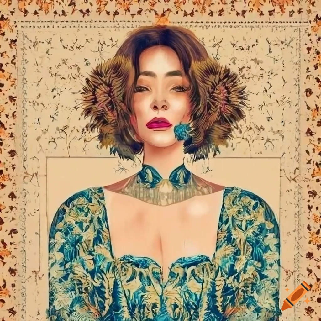 illustration-of-an-elegant-woman-surrounded-by-vintage-patterns-and