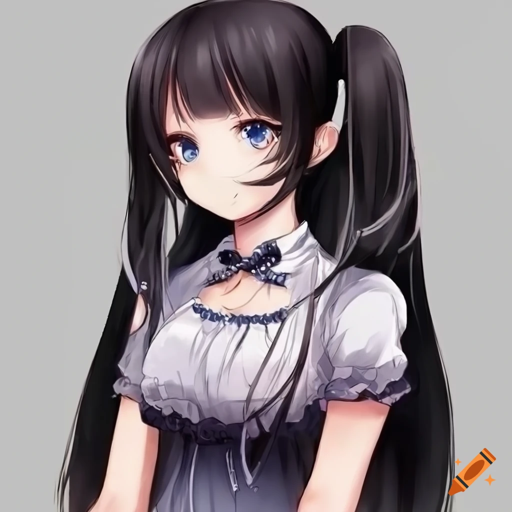 Anime girl with black hair in pigtails on Craiyon