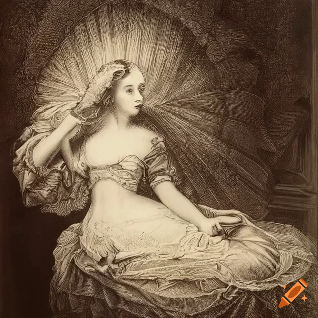 Detailed etching of Belldandy by Mihály Zichy