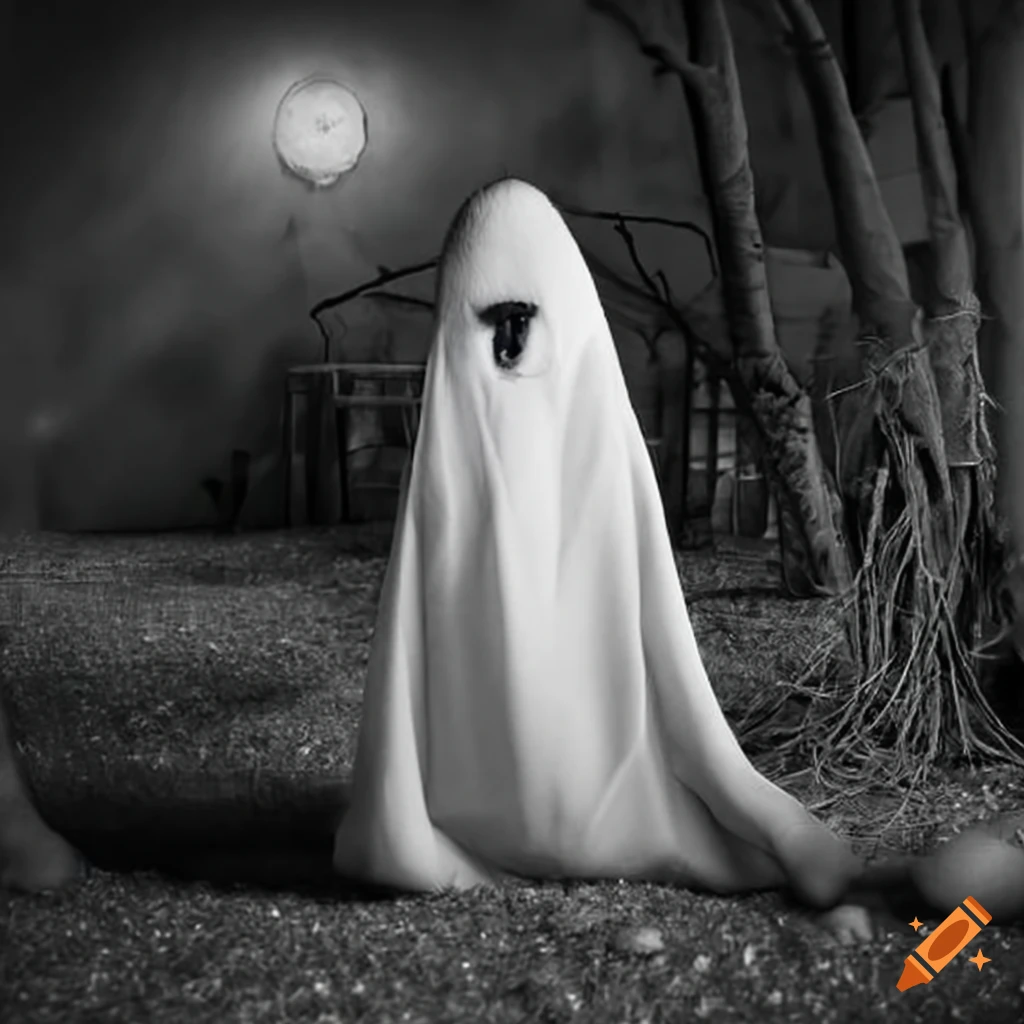 Meerkat in ghost halloween costume with cut eyeholes on Craiyon