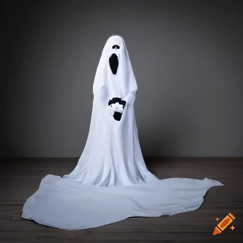 Weasel in a ghost halloween costume with cut eyeholes on Craiyon