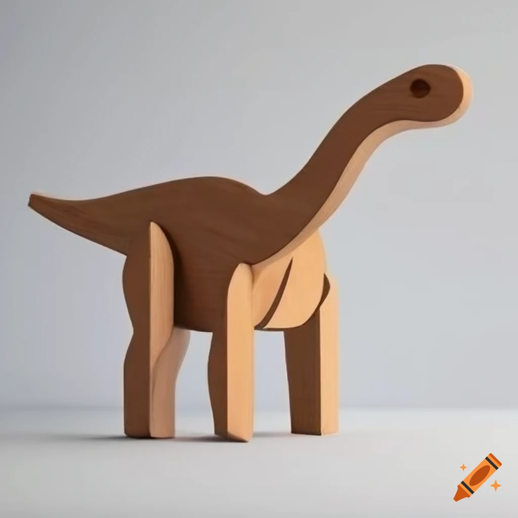 Minimalistic 3D woodcraft dinosaur on white background