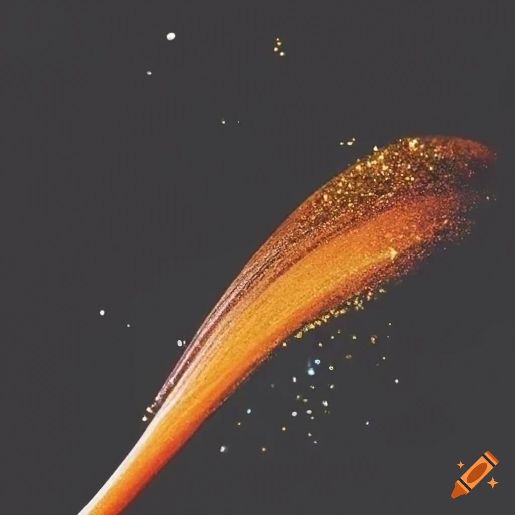 Orange brush streak with glitter on black background in a minimalistic style