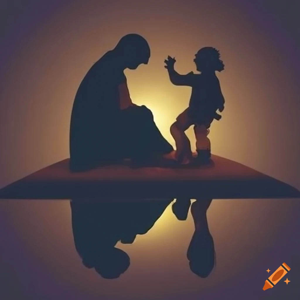 Symbolic image of reflection and change with contrasting silhouettes