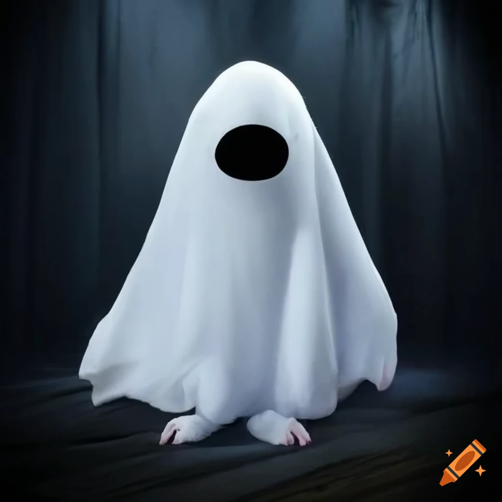 Rat in ghost halloween costume with eyeholes on Craiyon