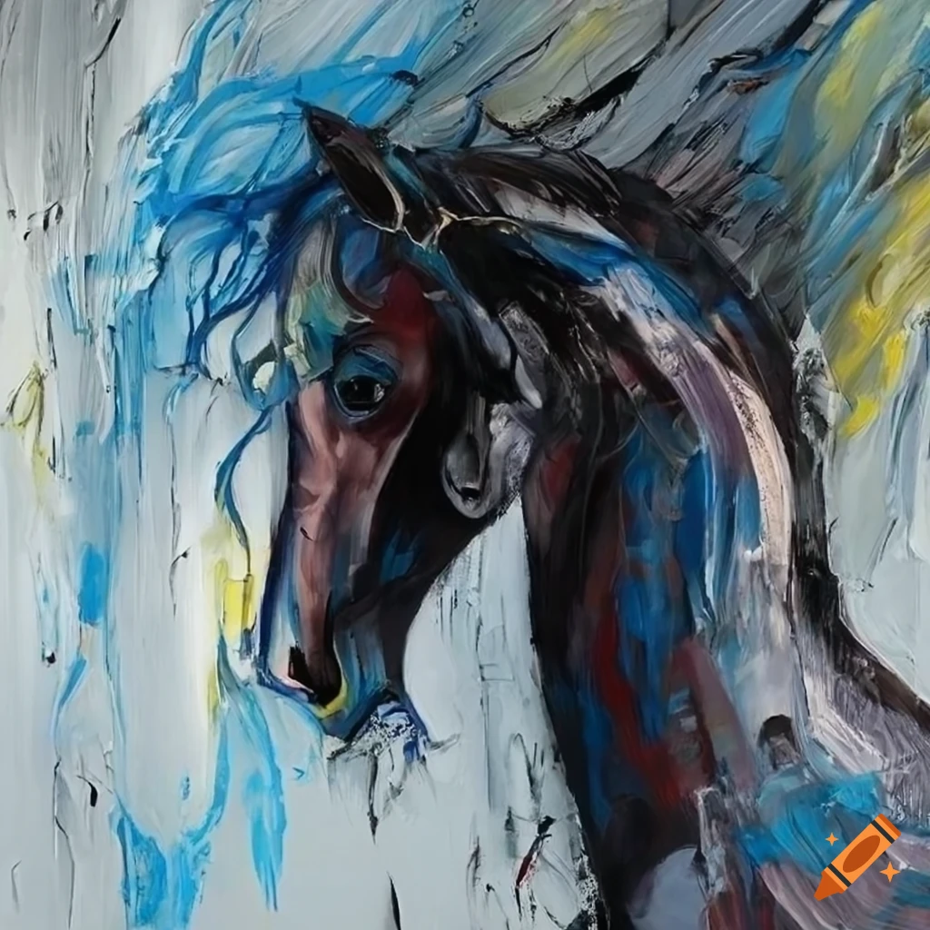 Abstract knife painting of a horse in zao wouki and julie mehretu styles on Craiyon