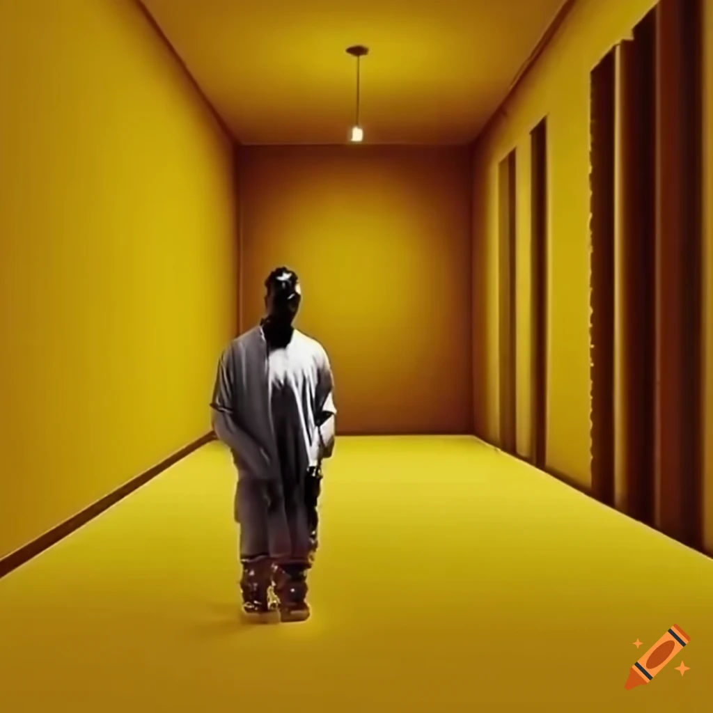 Kanye west in a unique setting with yellow walls and pillars on Craiyon