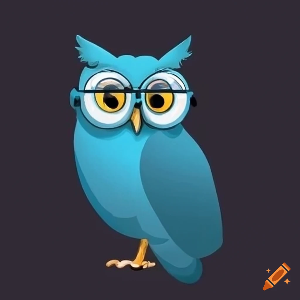 Cute blue owl wearing glasses on Craiyon
