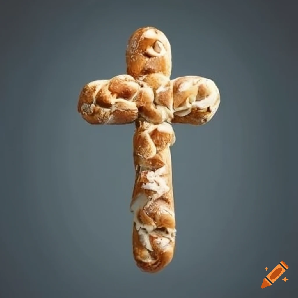 Modern cross sculpture made of bread on craiyon
