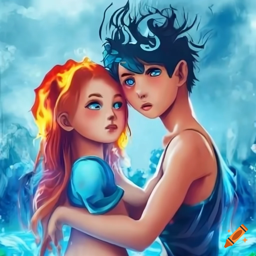 Fire girl and water boy artwork on craiyon