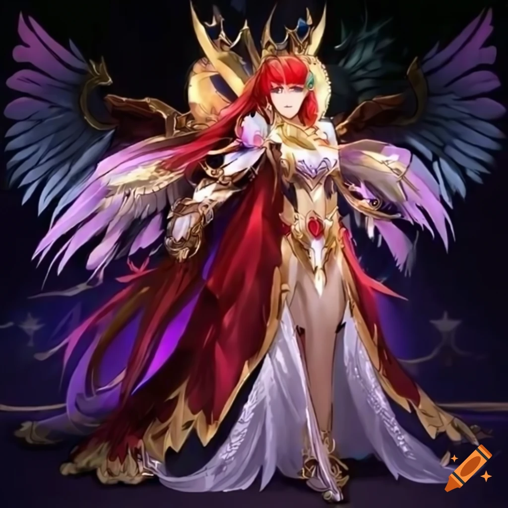 Anime queen angel with crystal sapphire crown, blood knight, and dreamy  warcry nightmare on Craiyon, image size:1024x1024