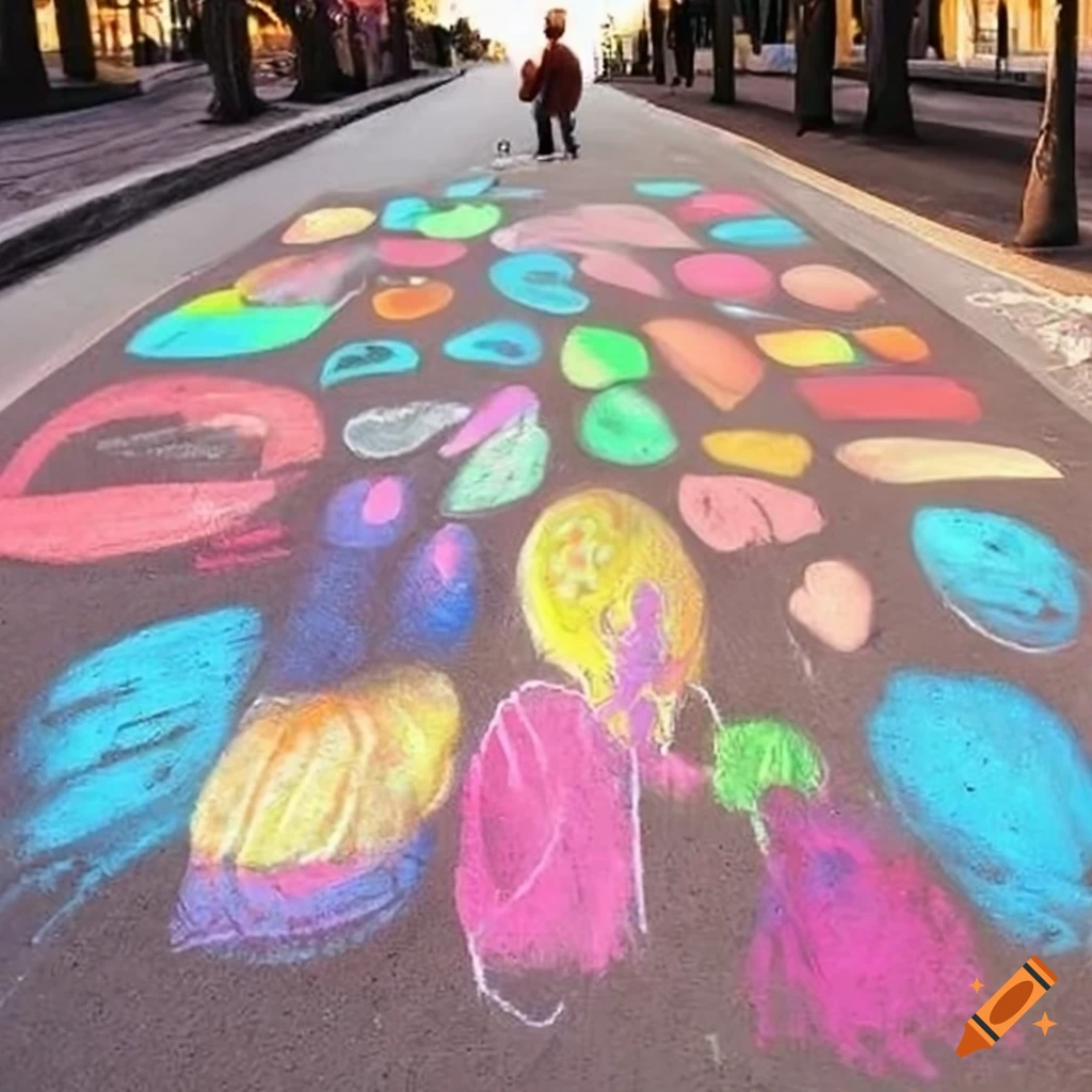 Colorful sidewalk chalk art on Craiyon