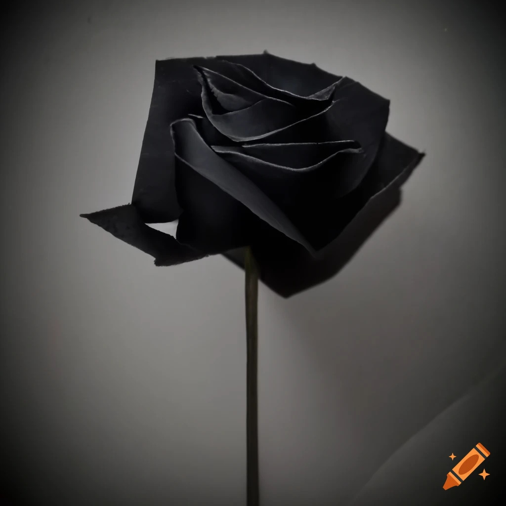 Mysterious black rose made from matte paper and barbwire stem