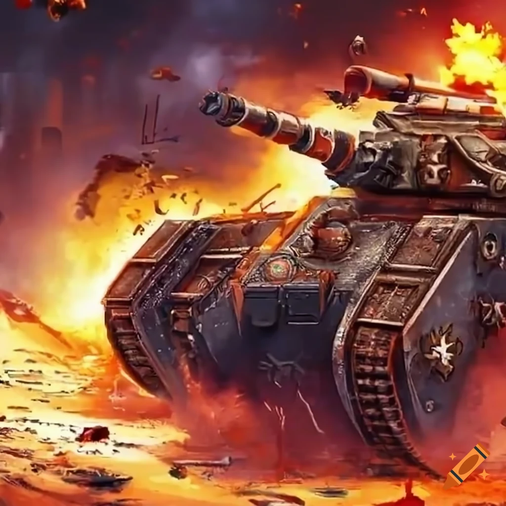 Exploding leman russ battle tank in warhammer 40,000 on Craiyon