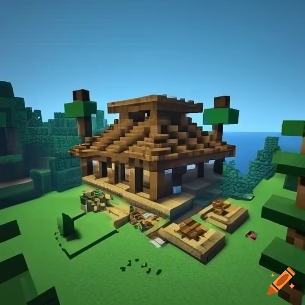 Minecraft base in plains biome with deepslate and spruce wood on Craiyon