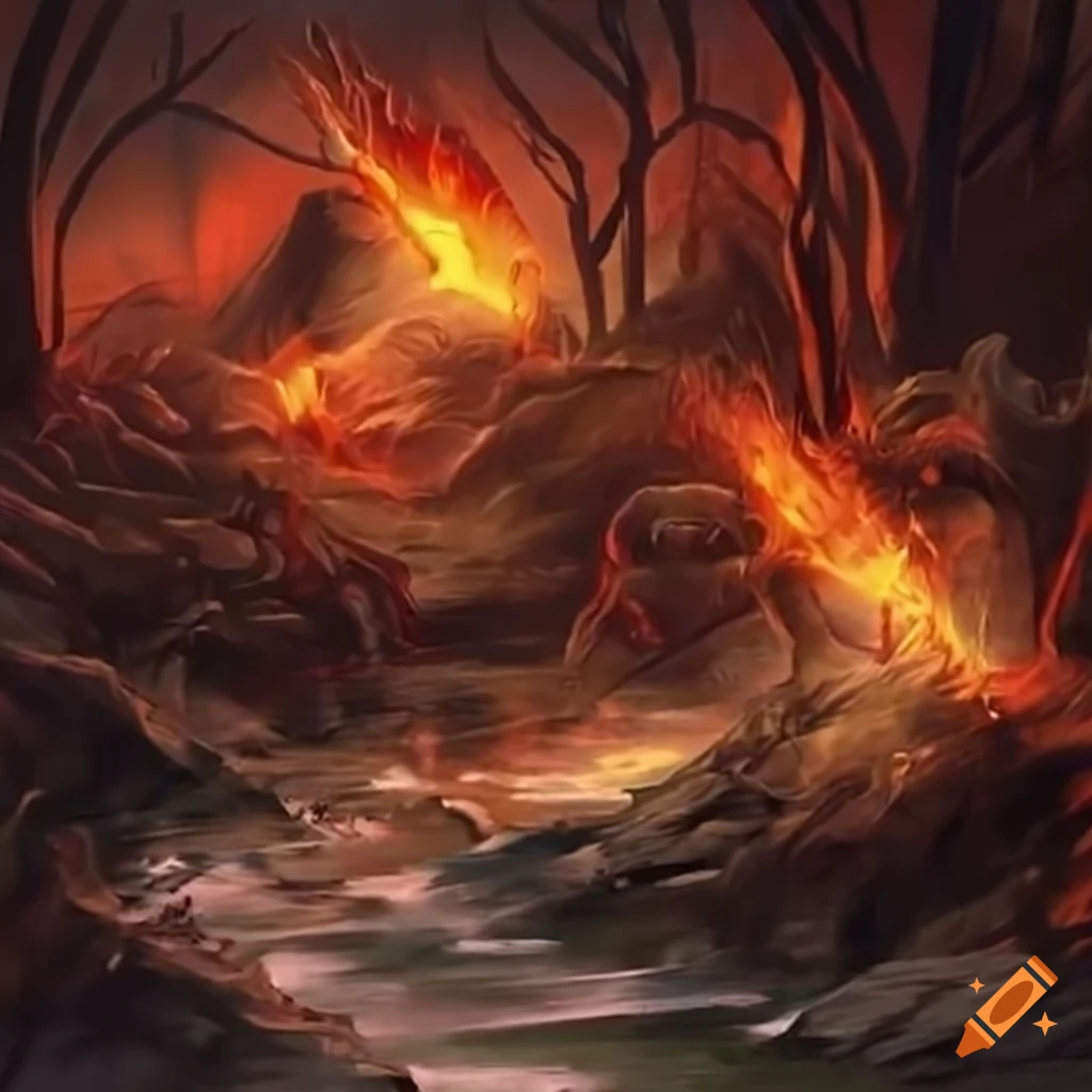 Chaotic battlefield in a fantasy world for Magic: The Gathering