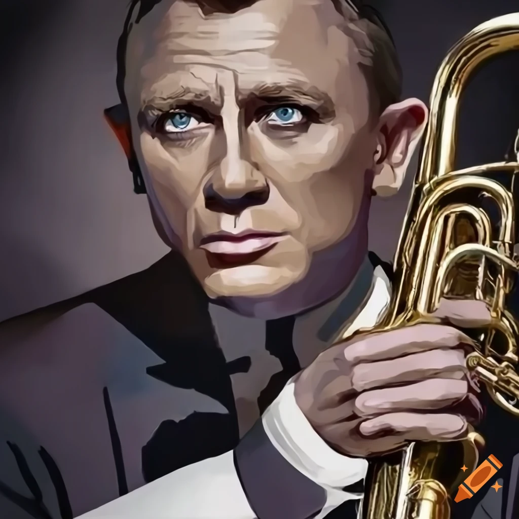 James bond playing brass instrument in band poster on Craiyon