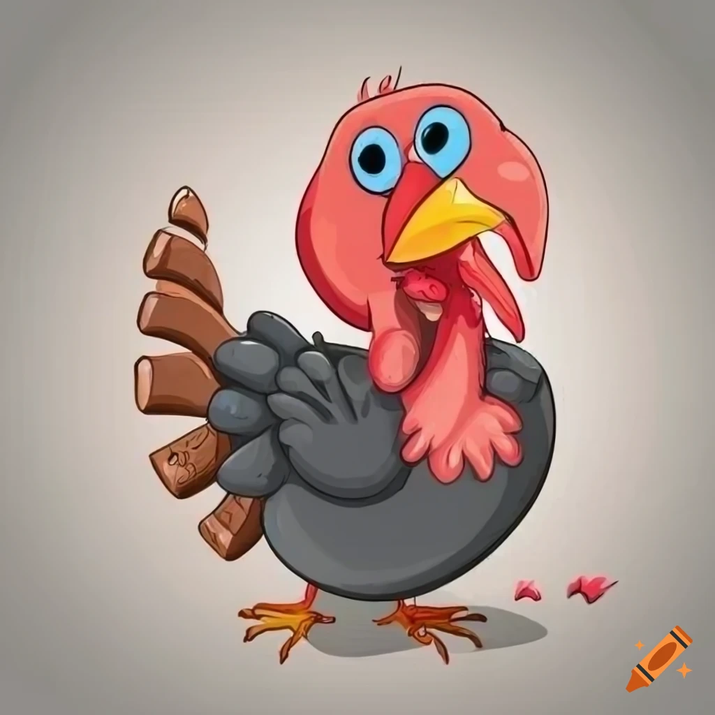 Mother turkey caring for her turkey chick in a colorful cartoon style