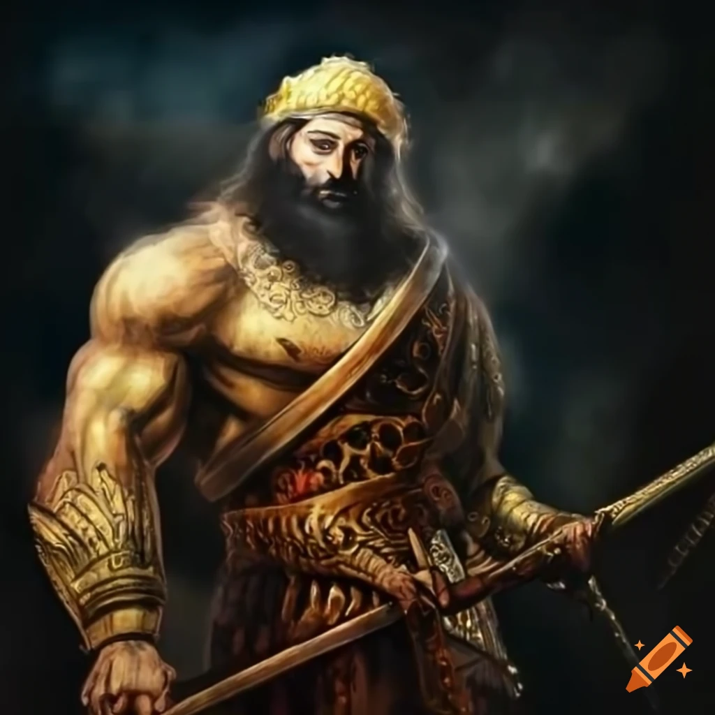 Majestic depiction of rostam, legendary hero from persian mythology ...