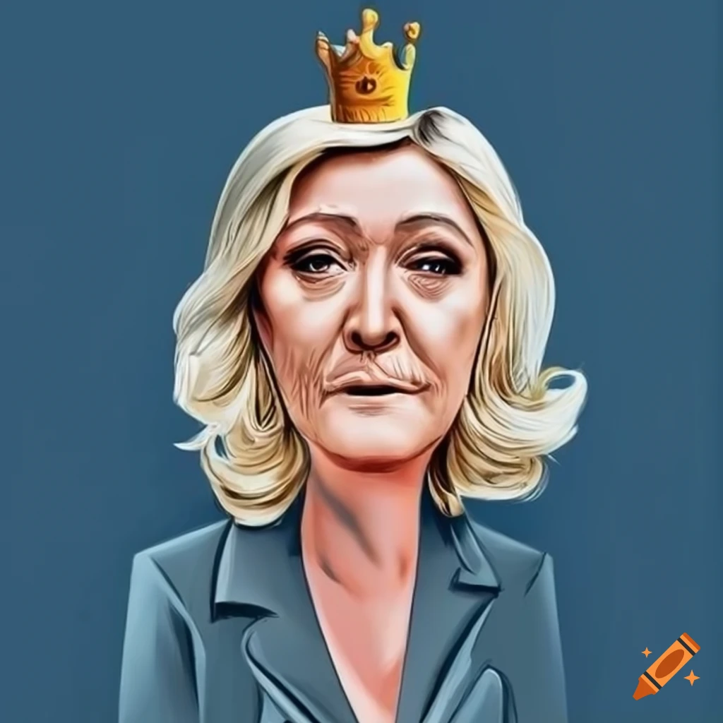 Satirical depiction of marine le pen wearing a crown on Craiyon