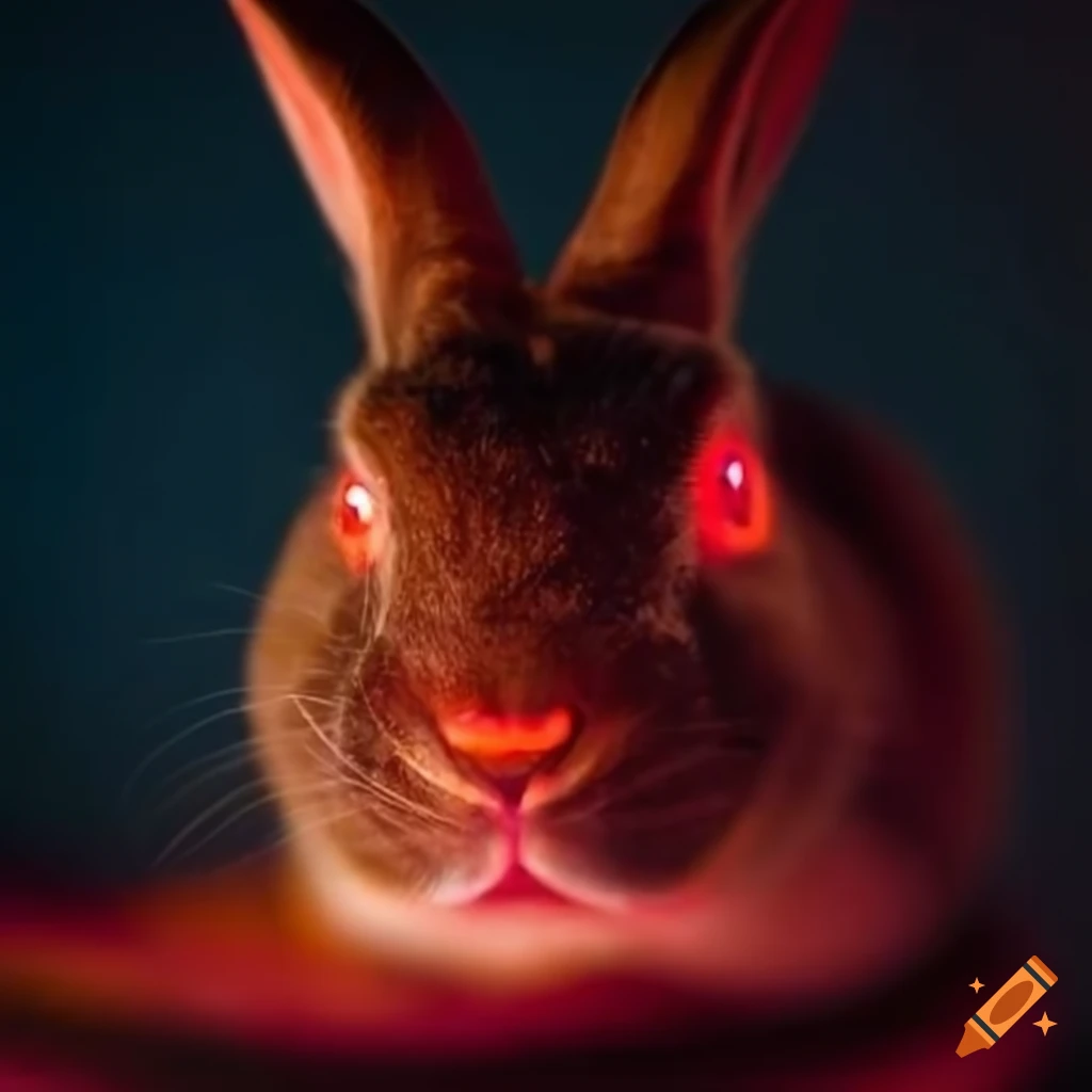 Rabbit with red glowing eyes and snake-like body on Craiyon