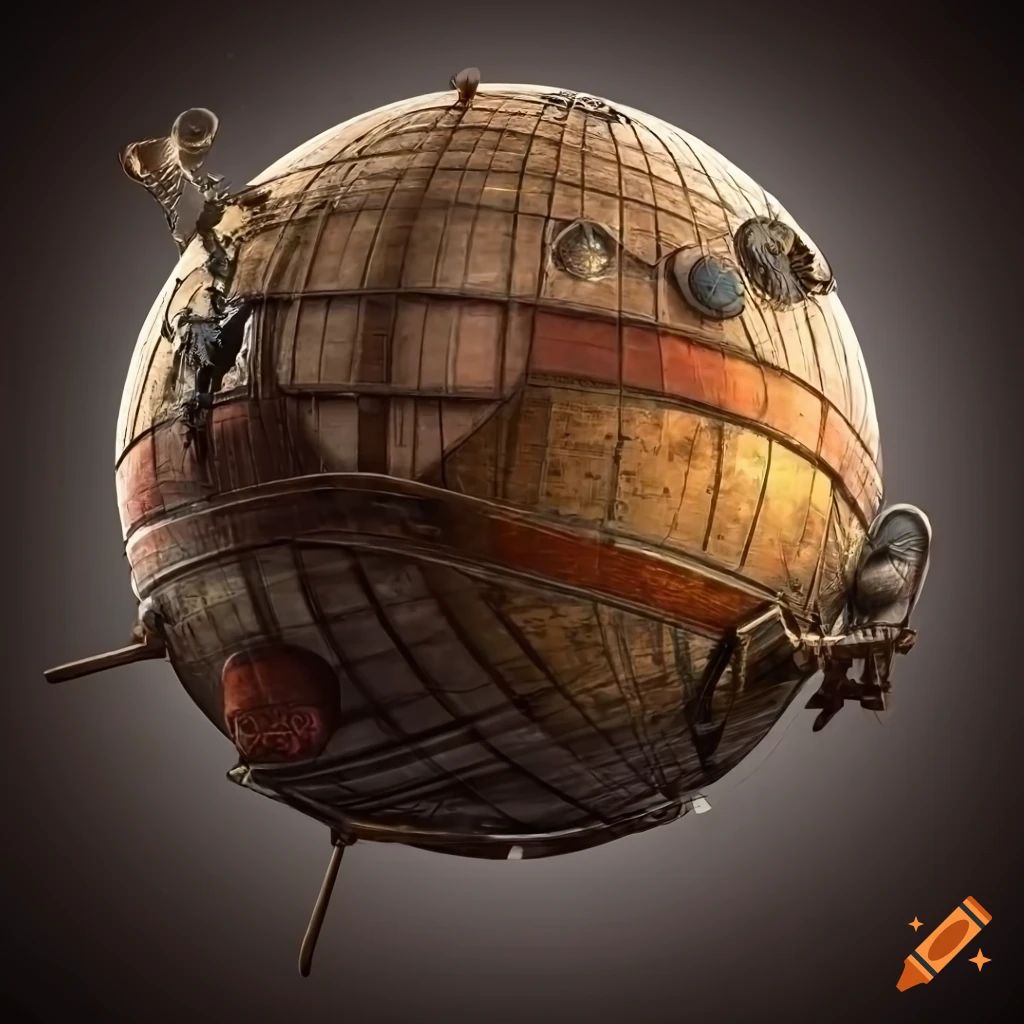 Steampunk airship Globe with intricate details in ultra-realistic high definition